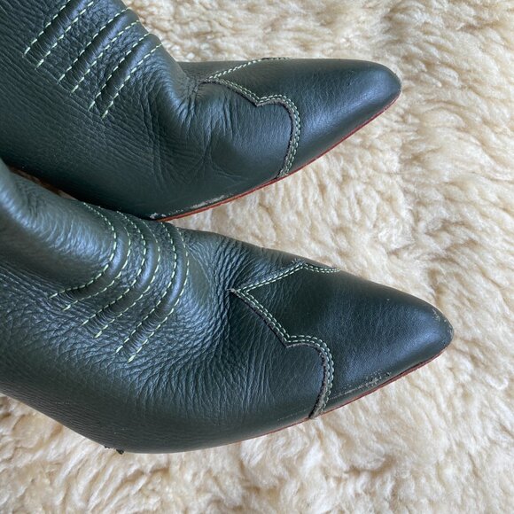 Green Leather Boots by Gestuz, Western Cowboy Heeled Size 39 - Picture 8 of 13